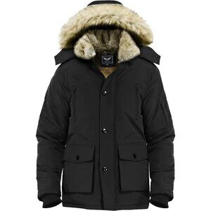 Men's Winter Thicken Coat Warm Puffer Parka Jacket with Faux Fur Removab…
